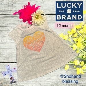 2/$10 Lucky Brand Crop Sleeve Sweatshirt Sz 12M, LB Cali Heart, eyelet sleeves